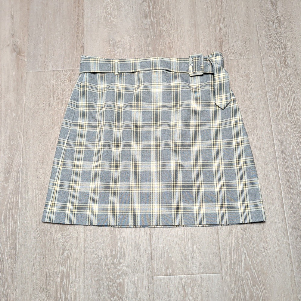 LOFT Womens Grey Yellow Plaid Belted A-Line Mini Skirt Size 12‎ Lined Career